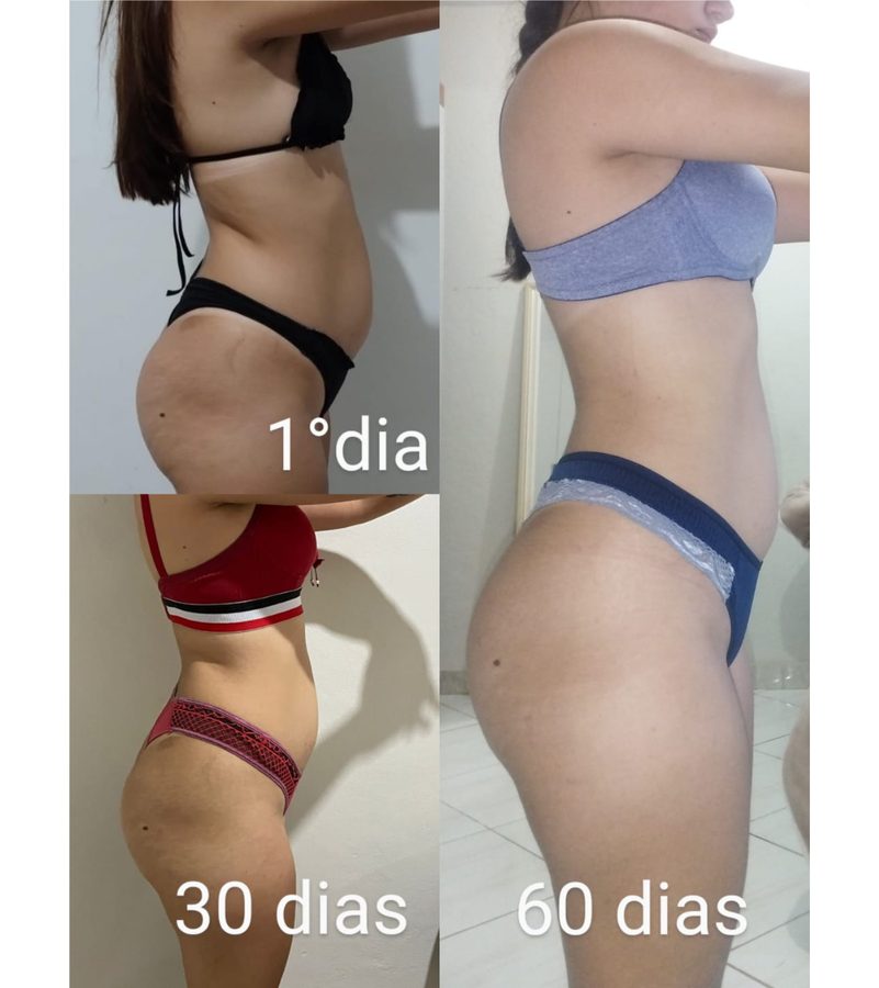 Daniela de perfil no primeiro dia, com 30 e com 60 dias